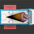 Blue Ice Cream Truck With Red Awning And Large Cone On Top