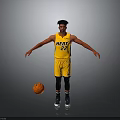 Man Wearing Yellow HEAT 22 Jersey Standing with Basketball on Gray Background