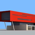 Red Modern Building Facade With Supporting Structure And Rectangular Windows Against Blue Sky 3d model