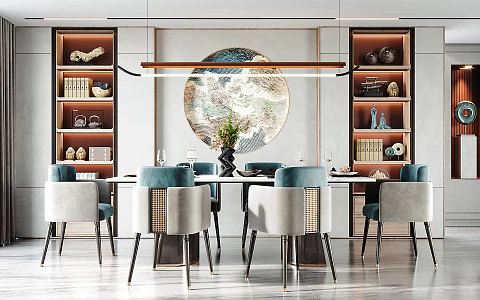 New Chinese Dining Table and Chair Combination 3d model