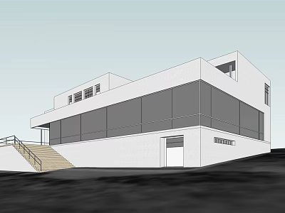 Modern White Office Building With Large Glass Windows And Exterior Staircase 3d model