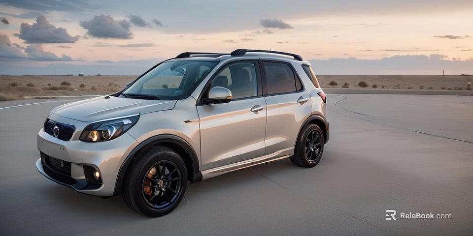 Silver SUV Car With Sporty Black Wheels On Open Road At Sunset 3d model 