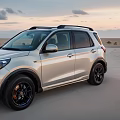 Silver SUV Car With Sporty Black Wheels On Open Road At Sunset
