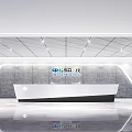 Modern Front Desk Reception Area With Intelligent Robot Geometric Ceiling And Marble Floor