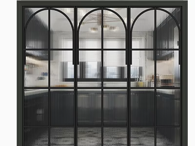 Modern Kitchen Sliding Doors With Black Frame And Textured Glass Design 3d model