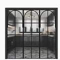 Modern Kitchen Sliding Doors With Black Frame And Textured Glass Design