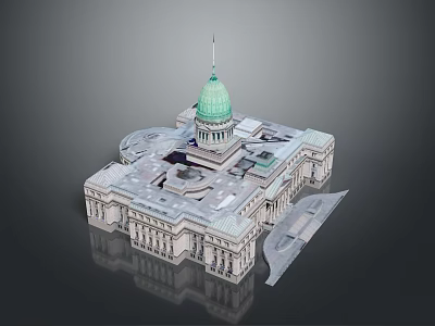 Classical Capitol Building With Green Dome And White Symmetrical Architecture Design 3d model