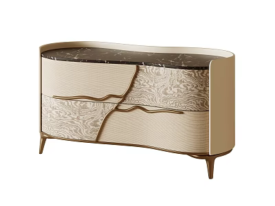 Elegant Beige Console Table With Marble Top Patterned Surface And Golden Slim Legs 3d model