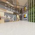 Modern Shopping Mall Lobby With Gucci Store Green Plant Wall And Bright Lighting