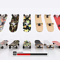 Different Skateboard Designs As Sports Equipment With Colorful Patterns And Various Colors