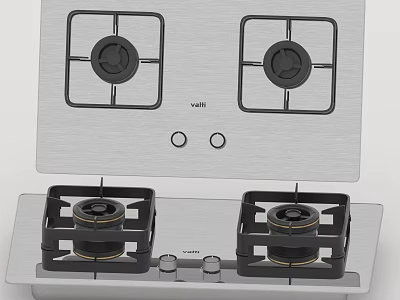 Modern Stainless Steel Gas Cooktop with Two Burners and Control Knobs for Kitchen 3d model