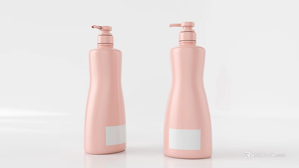 Pink Cosmetic Bottles With Pump Dispenser And White Label For Skincare Products 3d model 