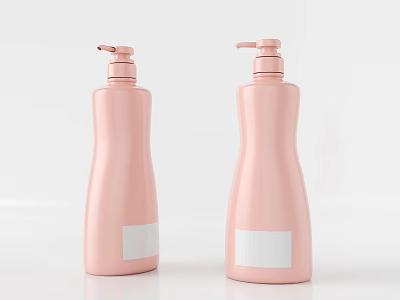 Pink Cosmetic Bottles With Pump Dispenser And White Label For Skincare Products 3d model