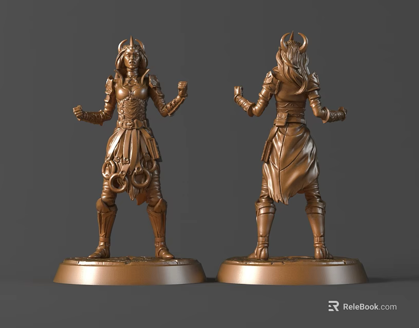 Golden Armored Figure Statue Display Front And Back View With Decorative Base 3d model 