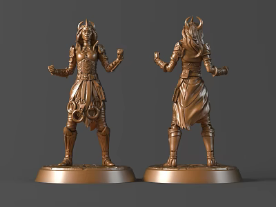 Golden Armored Figure Statue Display Front And Back View With Decorative Base 3d model