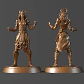 Golden Armored Figure Statue Display Front And Back View With Decorative Base