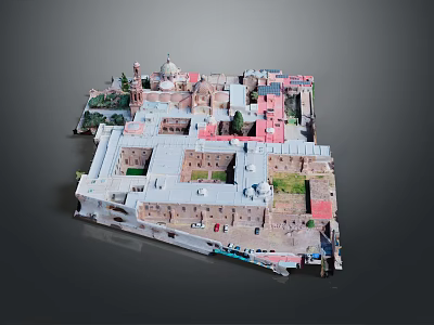 Detailed Architectural Model of Historic Building Complex with Domes Red Roofs and Courtyards 3d model