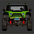 Green Off Road Vehicle With Black Roof Large Tires And Stripes Design