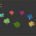 Colorful Trees Displaying Green Yellow Red and Bare Branches on Gray Background