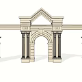 Classical Entrance Gate Design With Arched Doorway Columns And Circular Windows
