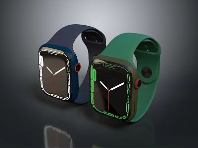 Modern Smartwatch with Blue Green Straps Square Dial Silicone Material and Digital 3d model
