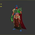 Fantasy Character With Red Cape And Armor Holding Decorative Shield Standing
