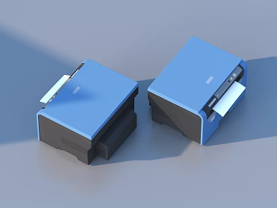 Two Modern Blue Office Printers With Sleek Design And Paper Output 3d model