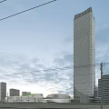 Modern Tall Office Building With Glass Curtain Wall In Urban City Skyline
