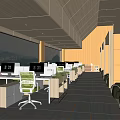 Modern Open Public Office Space With Large Windows Computers And Green Plants 3d model