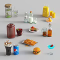 Various Beverages Including Milk Juice Cola And Cocktail In Glass Bottles And Cups