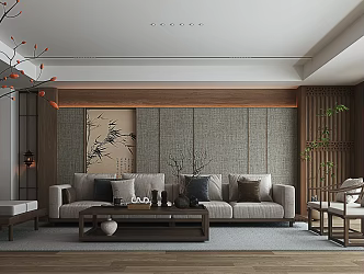 New Chinese Living Room Sofa Combination Sofa Background Song Style Living Room 3d model