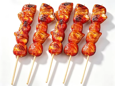 Juicy Tender Grilled Chicken Skewers With Charred Glaze On Wooden Sticks 3d model