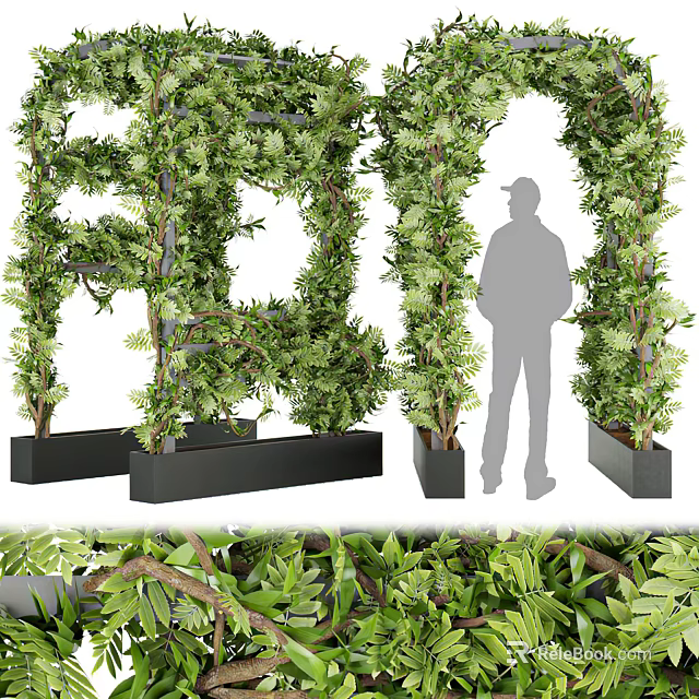 Living Plant Wall Decorative Design With Black Planters And Lush Greenery For Indoor Outdoor Spaces 3d model 