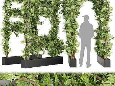 Living Plant Wall Decorative Design With Black Planters And Lush Greenery For Indoor Outdoor Spaces 3d model