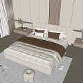 Modern Double Bed in Minimalist Bedroom with Plush Pillows Nightstands and Soft Rug