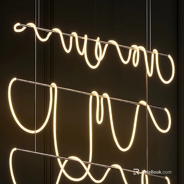 Modern Interior Neon Chandelier With Artistic Curved Lines And Soft Lighting 3d model 