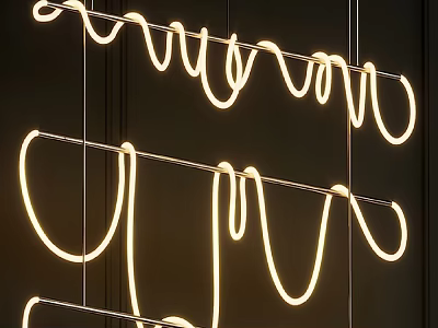 Modern Interior Neon Chandelier With Artistic Curved Lines And Soft Lighting 3d model