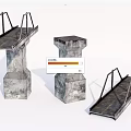 Concrete Columns Supporting Metal Bridge Structures With Textured Surface 3d model