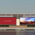 Modern Bus Station With Red Advertising Billboard Information Display And Roof Canopy