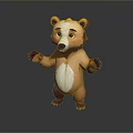 3D Cartoon Bear Character With Brown White Fur Standing Pose And Friendly Expression