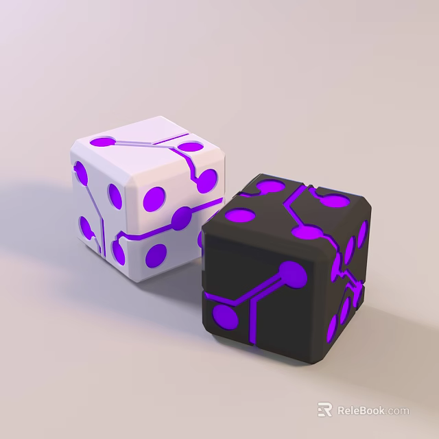 White And Black Board Game Dice With Purple Patterns For Tabletop Entertainment 3d model 