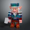 Pixel Art Sculpture Featuring Bearded Character With Pointed Ears Colorful Hat And Striped Clothing