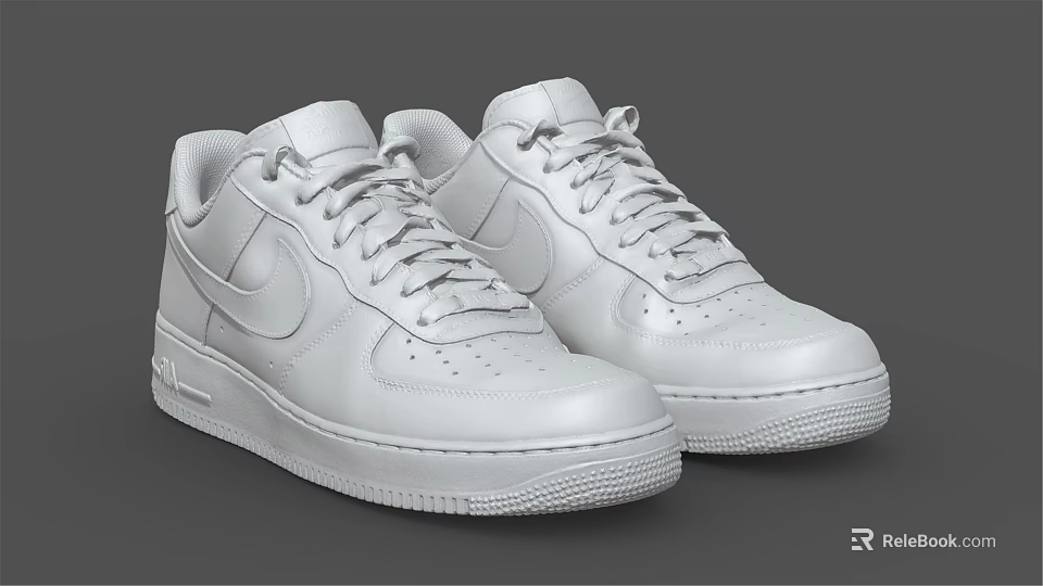 Pair of White Leather Low Top Sneakers With Lace Up Design And Comfortable Sole 3d model 