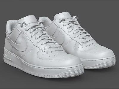 Pair of White Leather Low Top Sneakers With Lace Up Design And Comfortable Sole 3d model