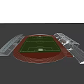 Modern Football Stadium Field With Green Grass Red Running Track And Spectator Stands