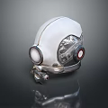 Modern White Helmet with Metallic Goggles and Red Dial Fashion Design