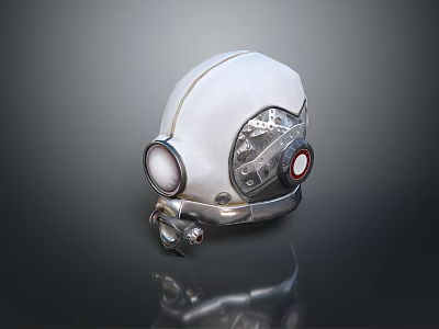 Modern White Helmet with Metallic Goggles and Red Dial Fashion Design 3d model