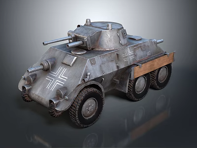 Armored Military Utility Vehicle With Multi Wheeled Metal Body And Cross Emblem 3d model