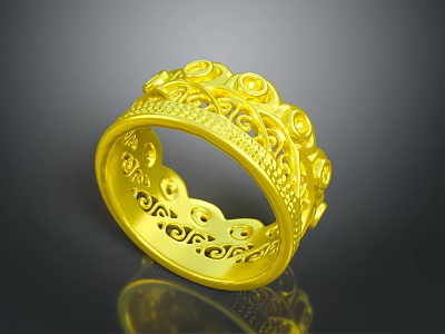 Elegant Gold Ring With Intricate Carved Patterns And Ornate Decorative Design 3d model