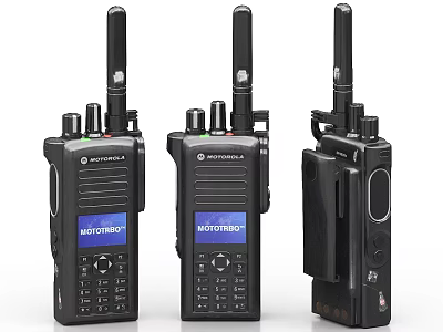 Motorola Walkie Talkies With Black Design Display Screen And Antennas 3d model
